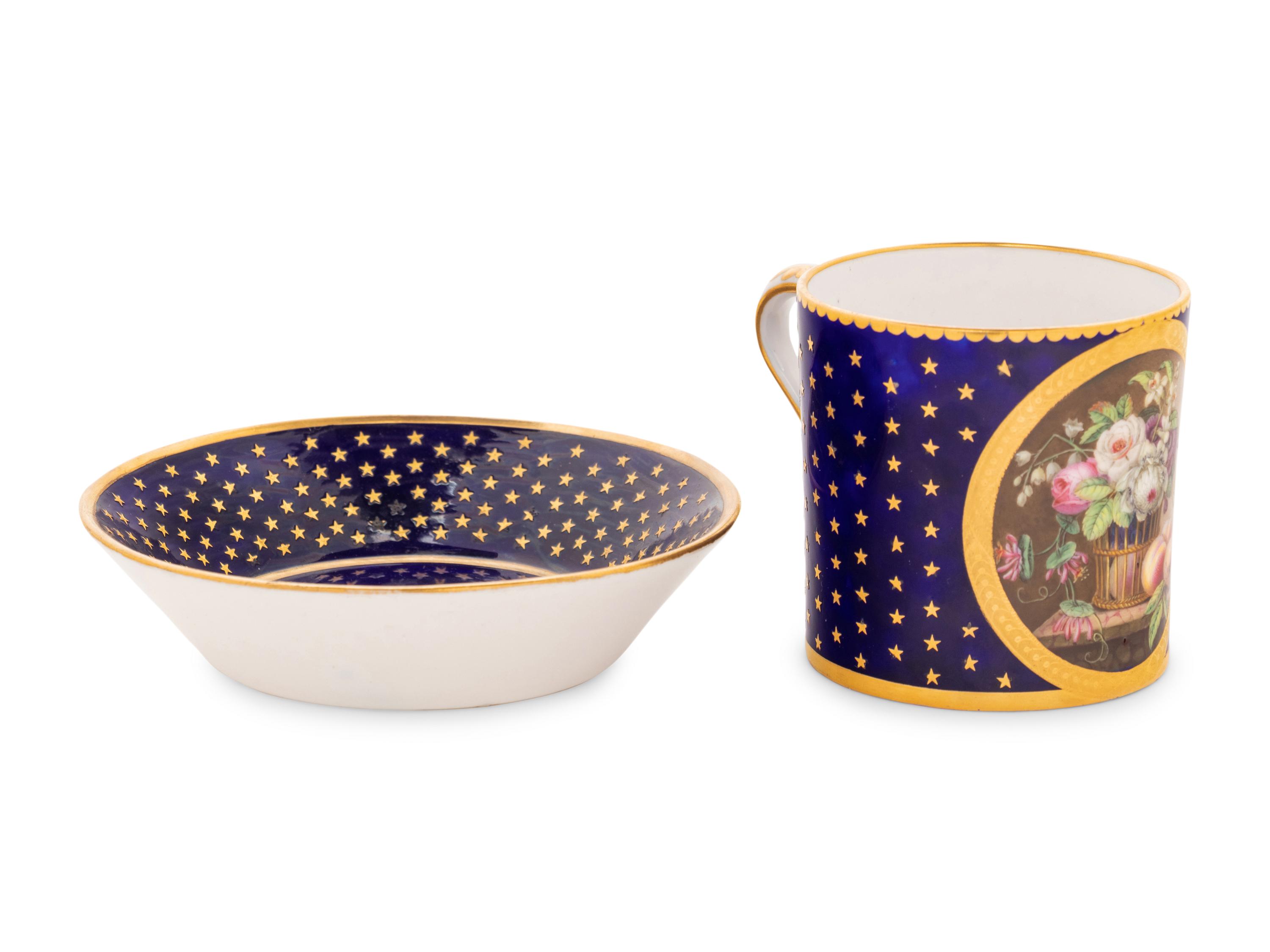 A Sèvres Beau Bleu Porcelain Coffee Can and a Saucer ( Gobelet 'Litron', 2ème Grandeur et sa Soucoupe, 3ème Grandeur )