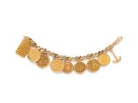 YELLOW GOLD AND COIN CHARM BRACELET