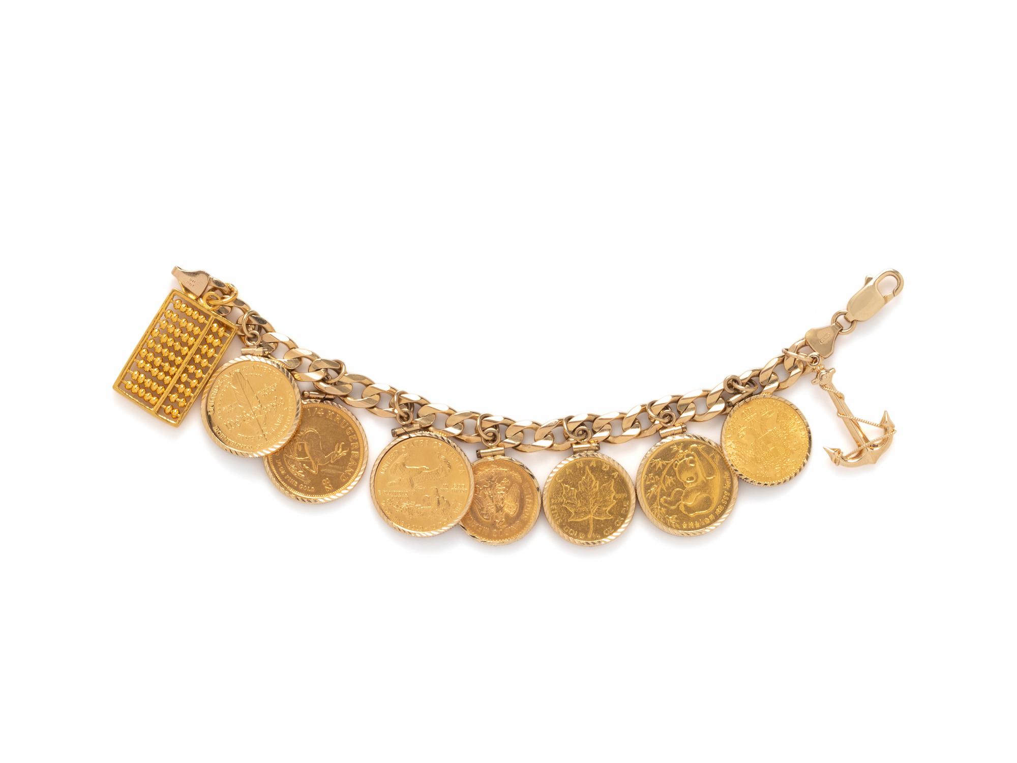 YELLOW GOLD AND COIN CHARM BRACELET