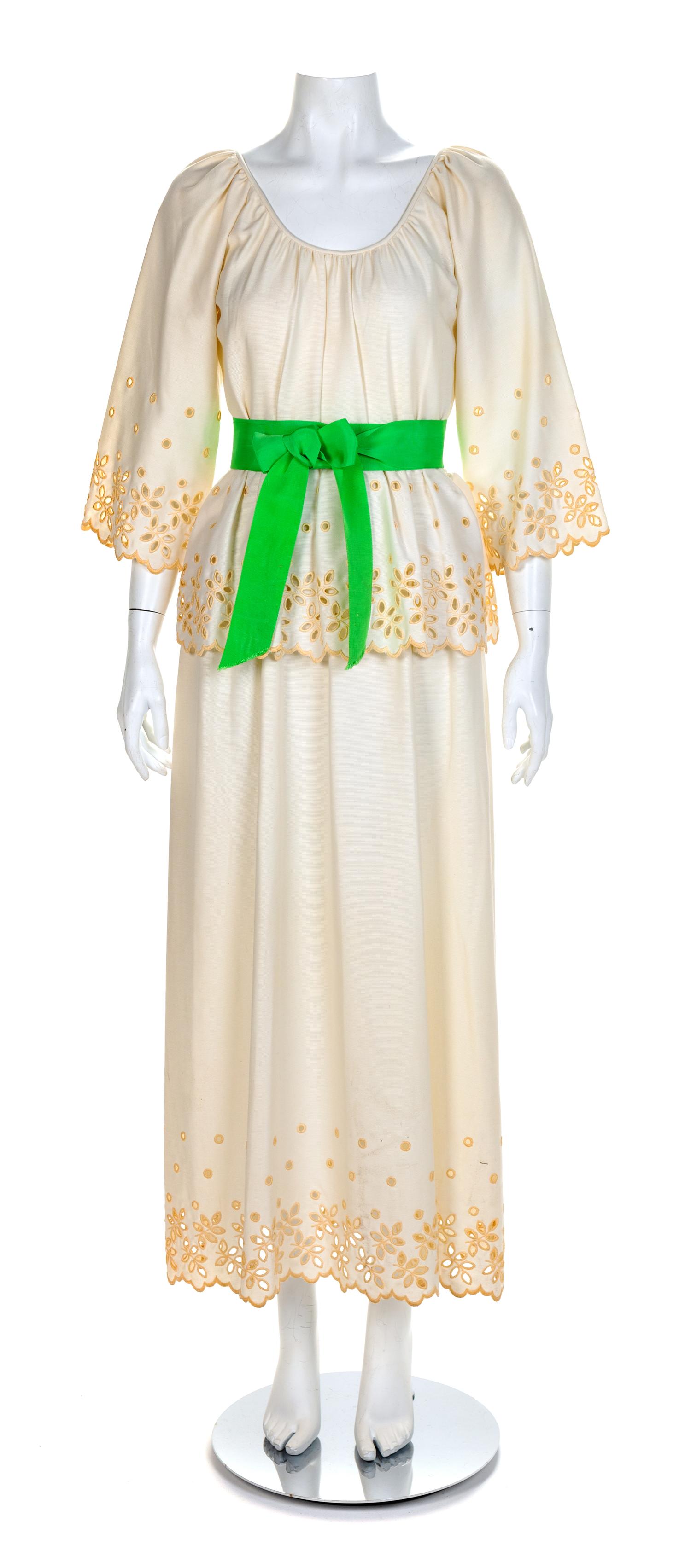 A Harold Levine White Long Dress with Round Neckline,