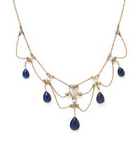 ANTIQUE, YELLOW GOLD, LAPIS LAZULI AND SEED PEARL SWAG NECKLACE