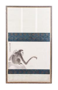 A Japanese Ink on Paper Painting Height 40 x width 23 1/2 inches.