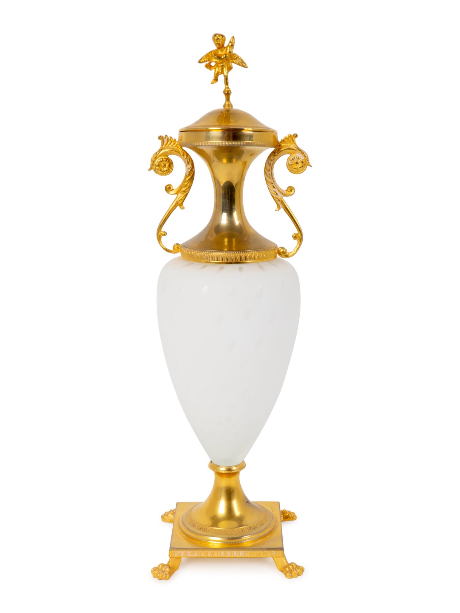A Gilt Bronze Mounted Frosted Glass Urn