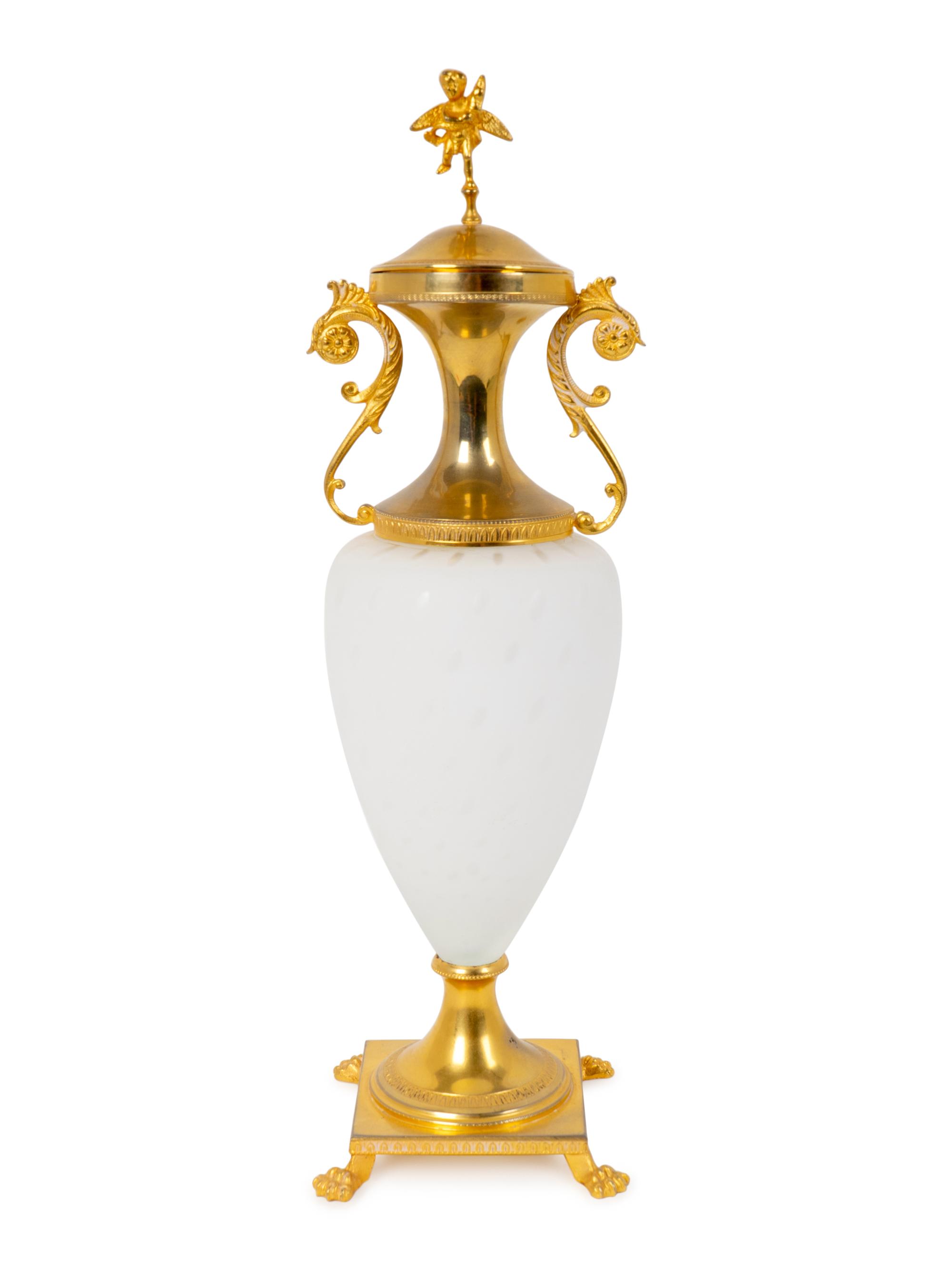 A Gilt Bronze Mounted Frosted Glass Urn