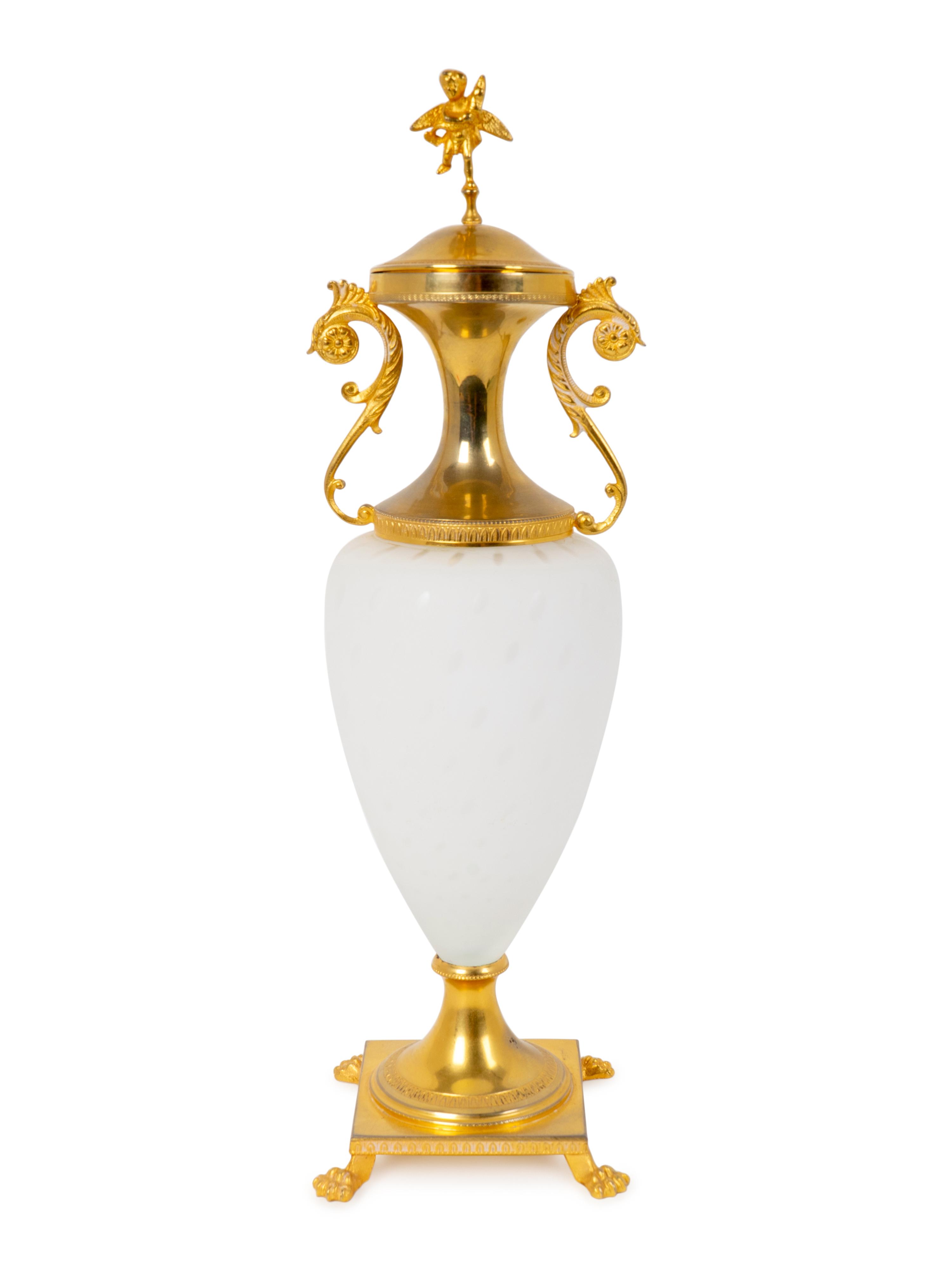 A Gilt Bronze Mounted Frosted Glass Urn