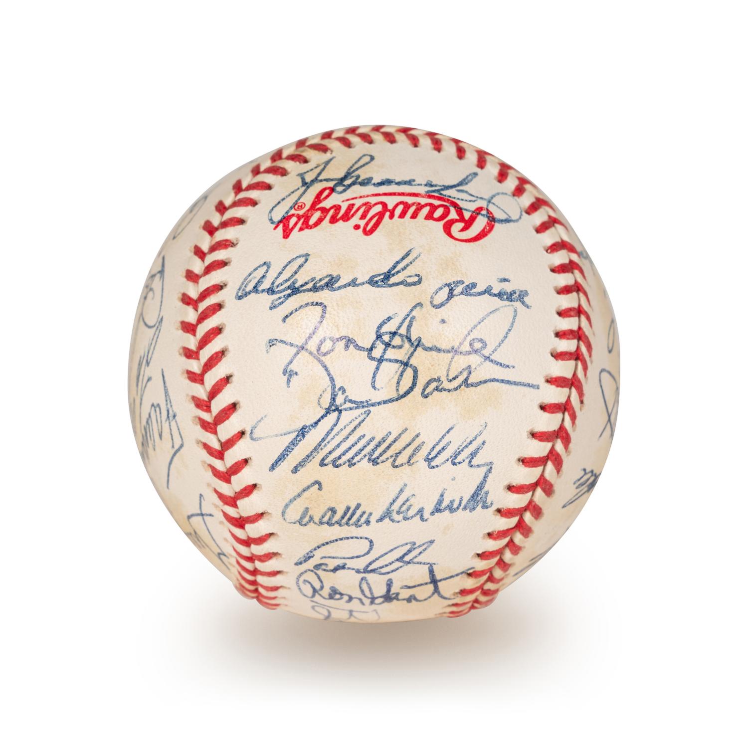 A 1992 Atlanta Braves National League Champion Team Signed Autograph Baseball With 29 Signatures (Beckett Authentication Services Letter BAS Certified),