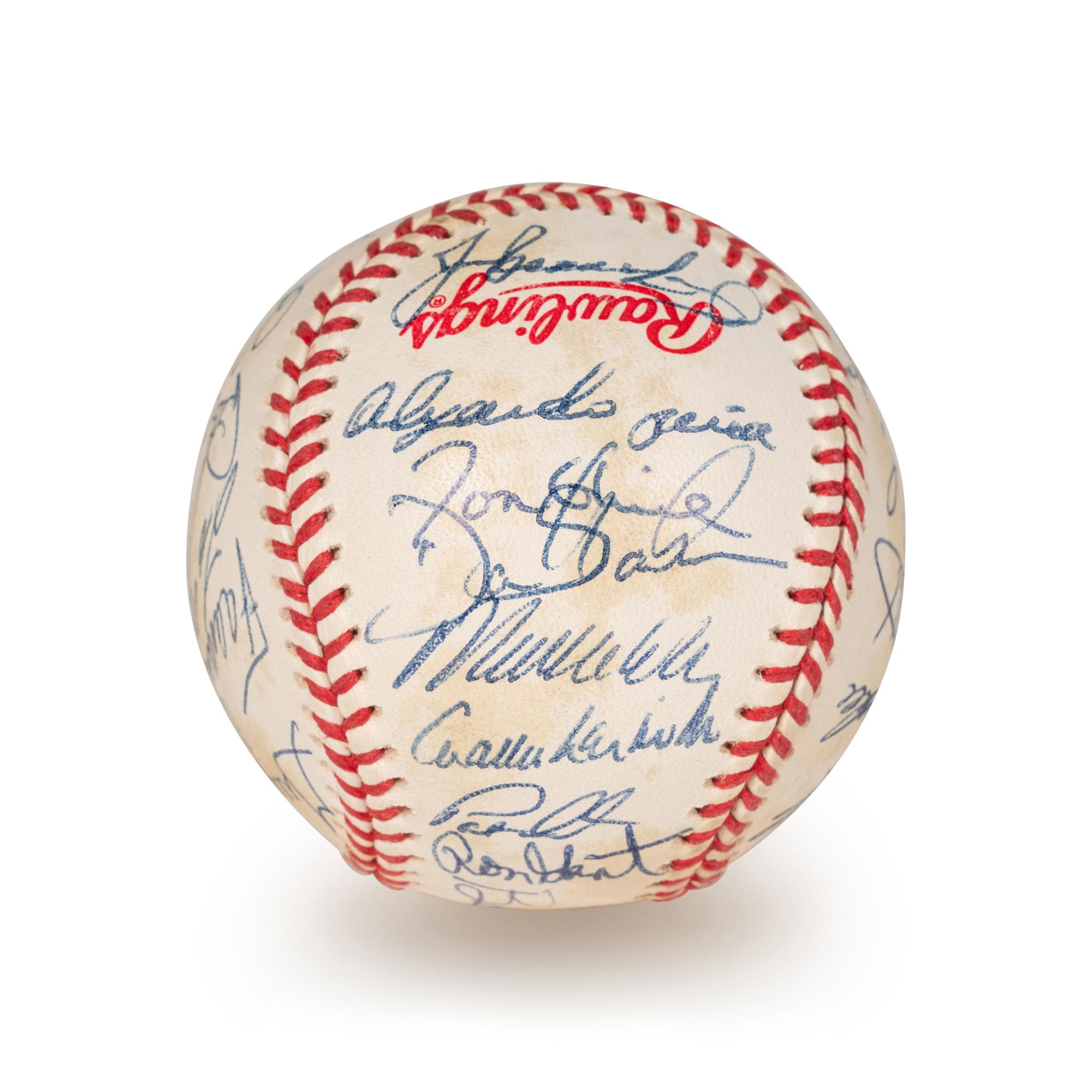 A 1992 Atlanta Braves National League Champion Team Signed Autograph Baseball With 29 Signatures (Beckett Authentication Services Letter BAS Certified),