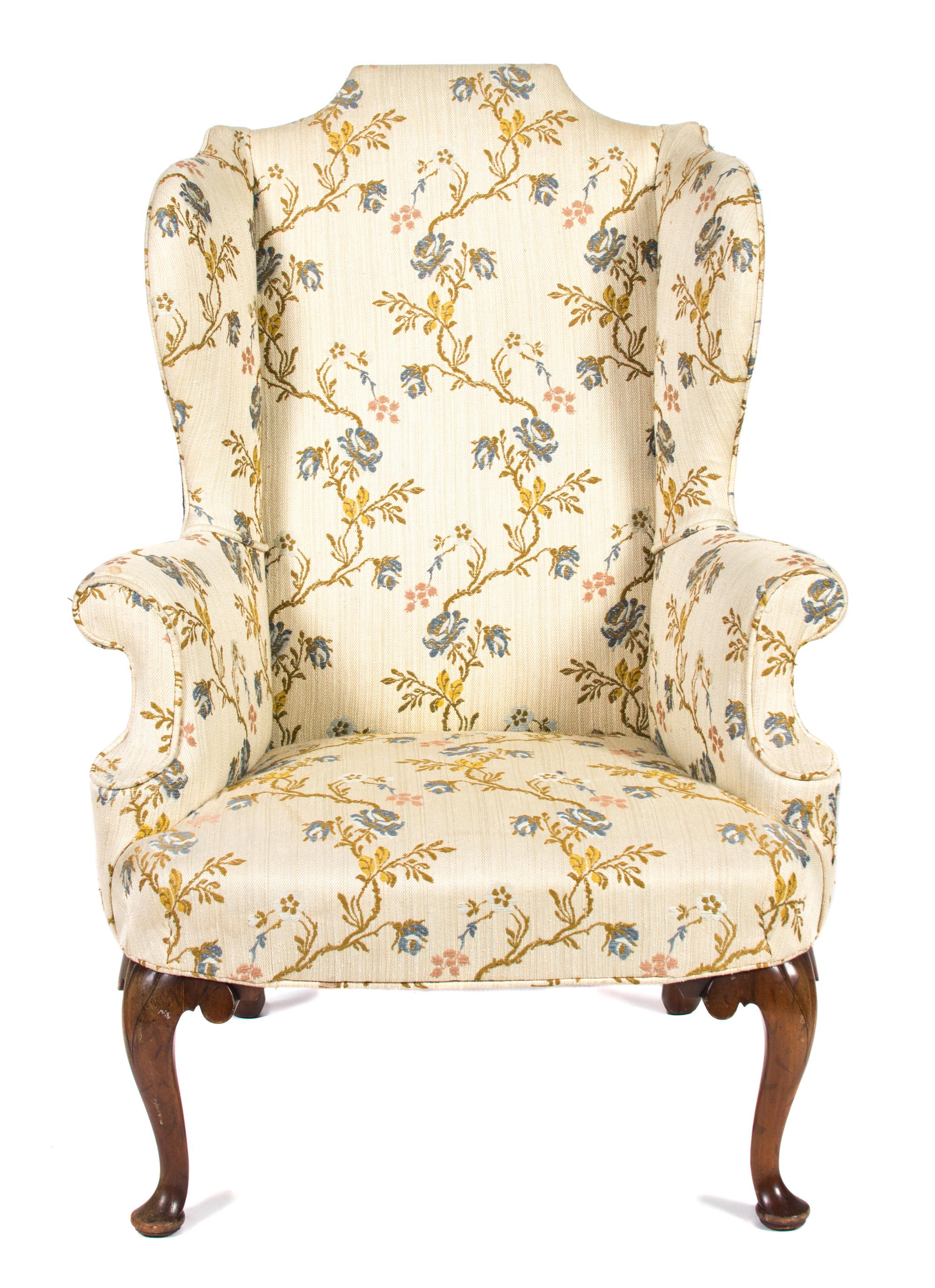A Queen Anne Style Mahogany Wing Chair Height 47 inches. — 20TH CENTURY
