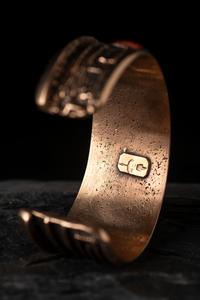 14K Gold Tufa Cast Cuff Bracelet, with Mosaic Inlay Katsina