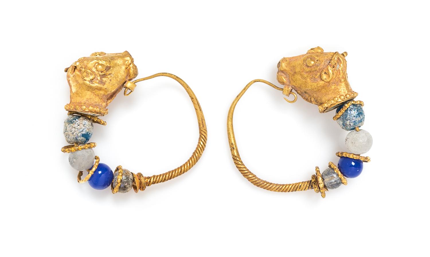 A Pair of High Karat Yellow Gold and Glass Bead Hoop Earrings, 12.00 dwts.