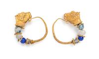 A Pair of High Karat Yellow Gold and Glass Bead Hoop Earrings, 12.00 dwts.