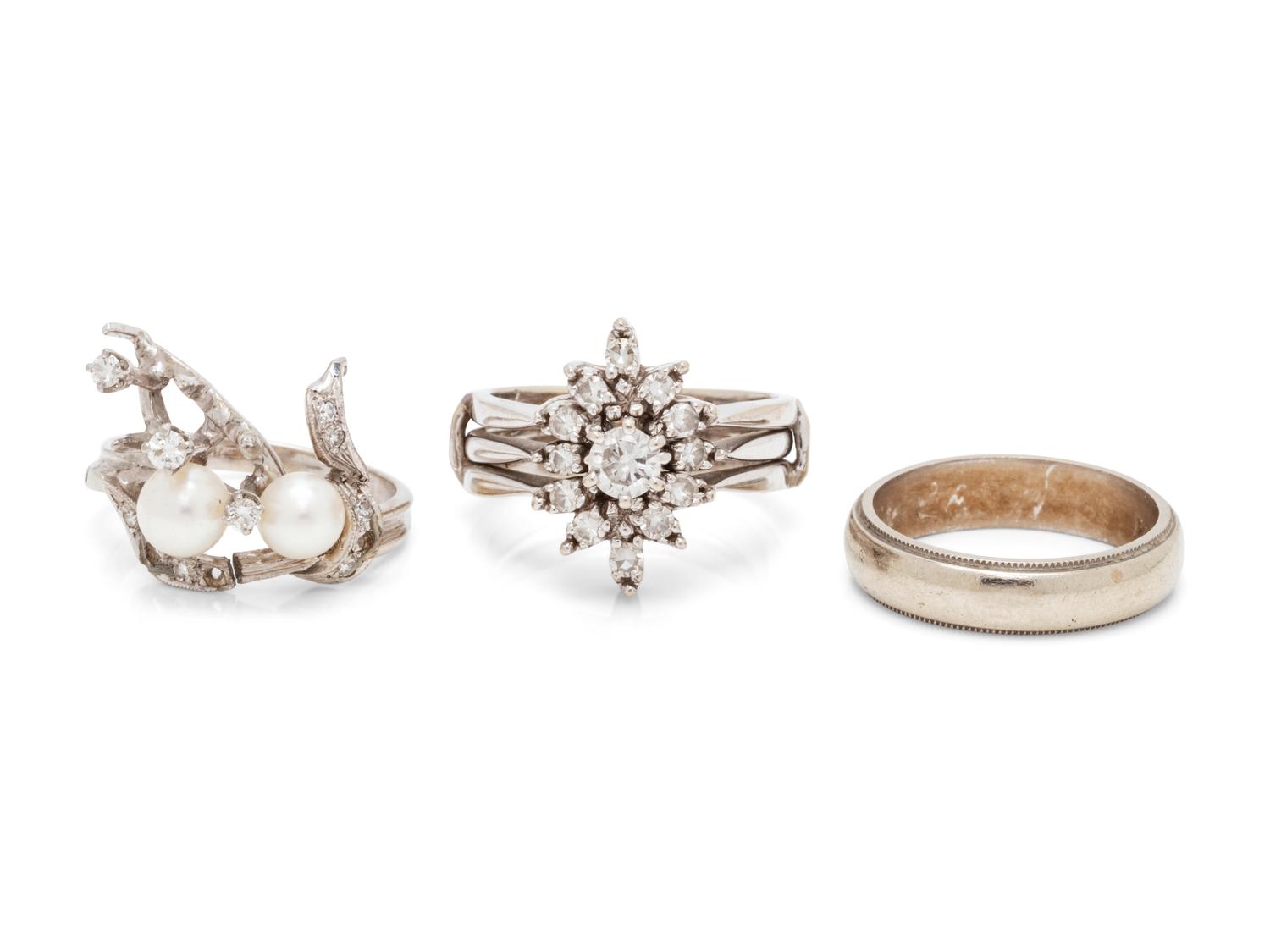 A Collection of White Gold Rings,