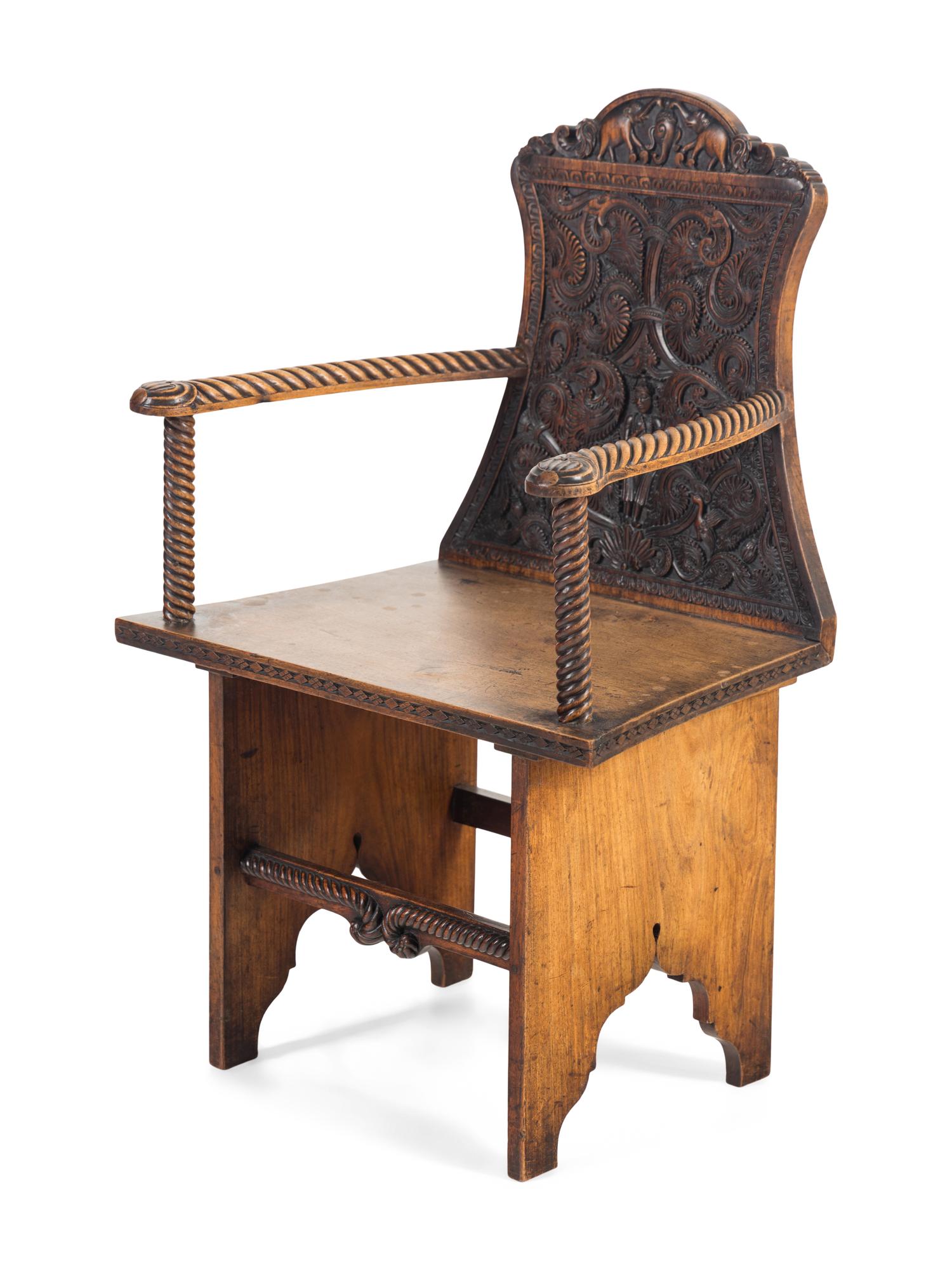 An Anglo-Burmese Carved Padouk Armchair