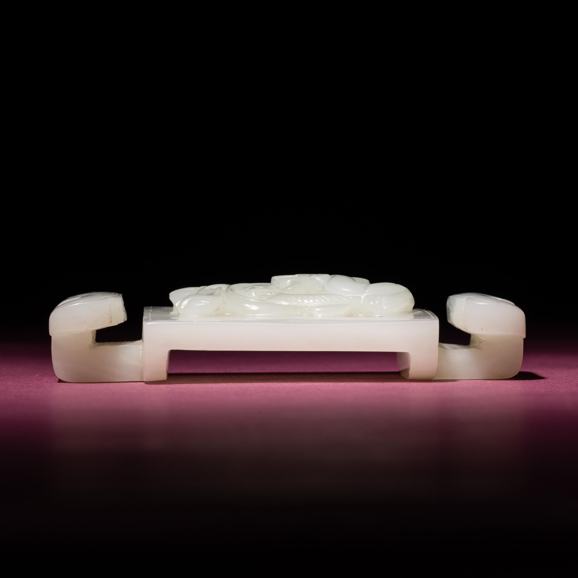 A Chinese Carved White Jade 'Dragon' Belt Hook, 18th Century — 清中期 白玉螭龍紋帶扣