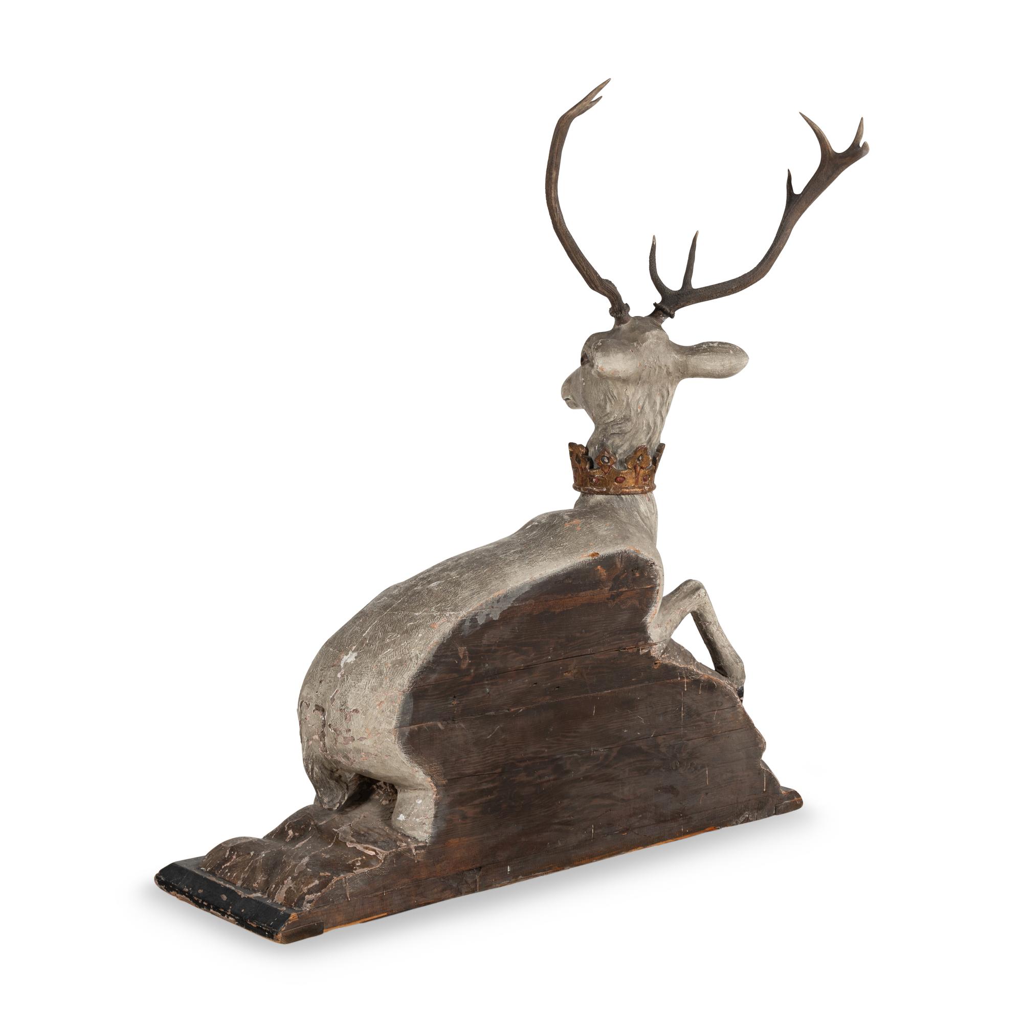 A Large Continental Carved and Polychrome Decorated Model of a Stag