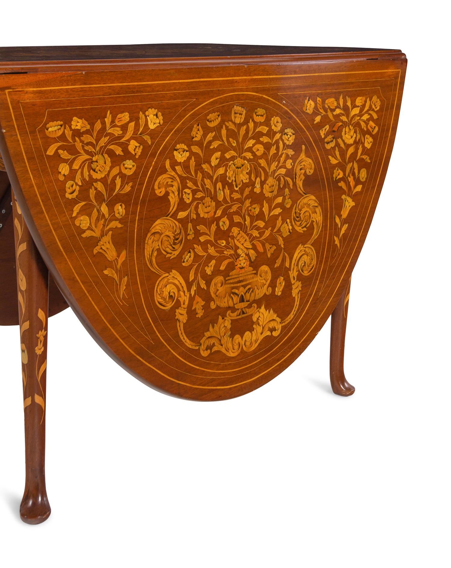 A Dutch Marquetry Drop-Leaf Gate-Leg Table