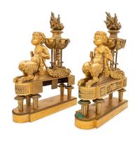 A Pair of Louis XVI Style Gilt Bronze Figural Chenets