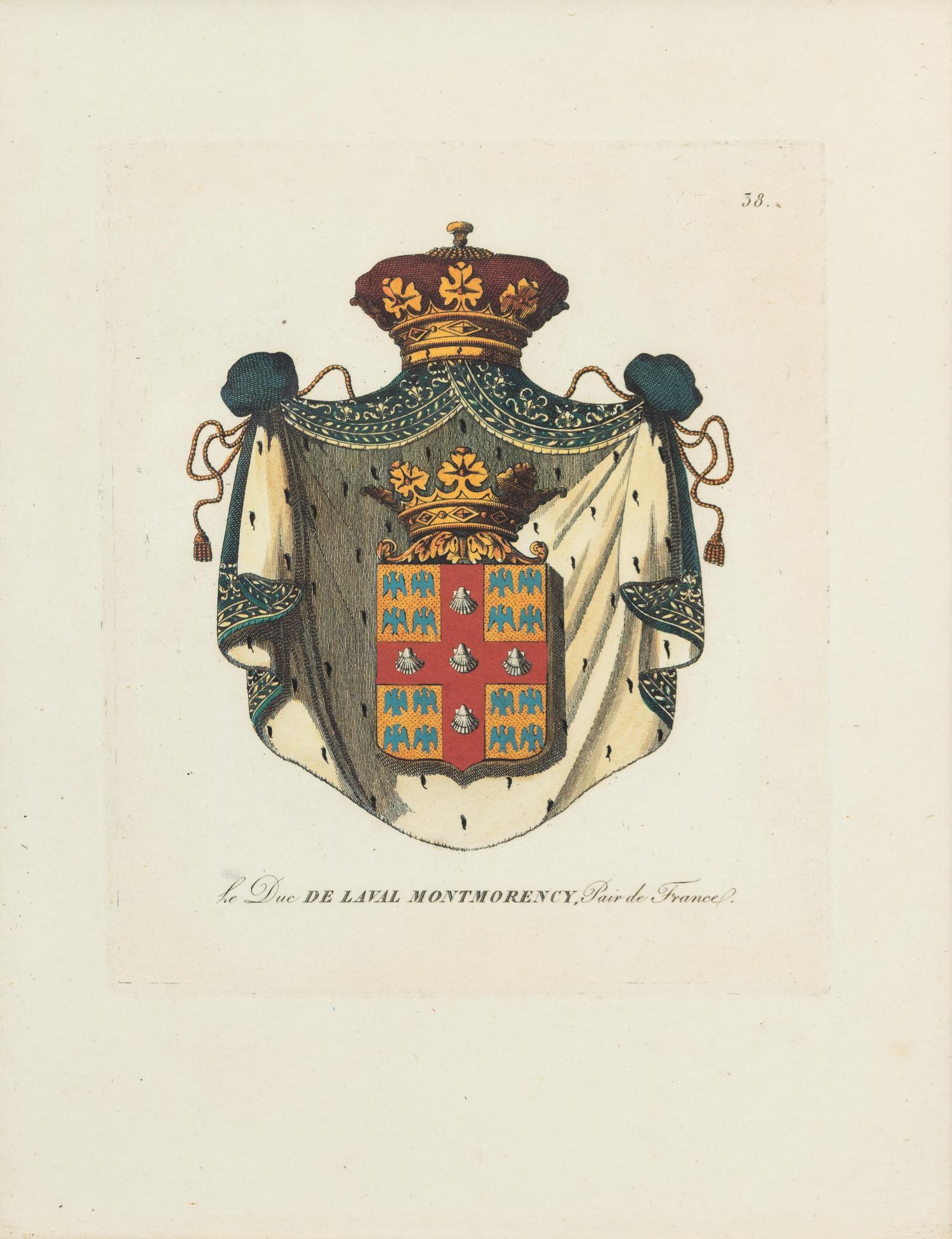 A Group of Four Decorative Prints Depicting the Armorial Shields of French Families