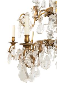 A Pair of Continental Gilt Bronze, Cut Glass and Rock Crystal Chandeliers