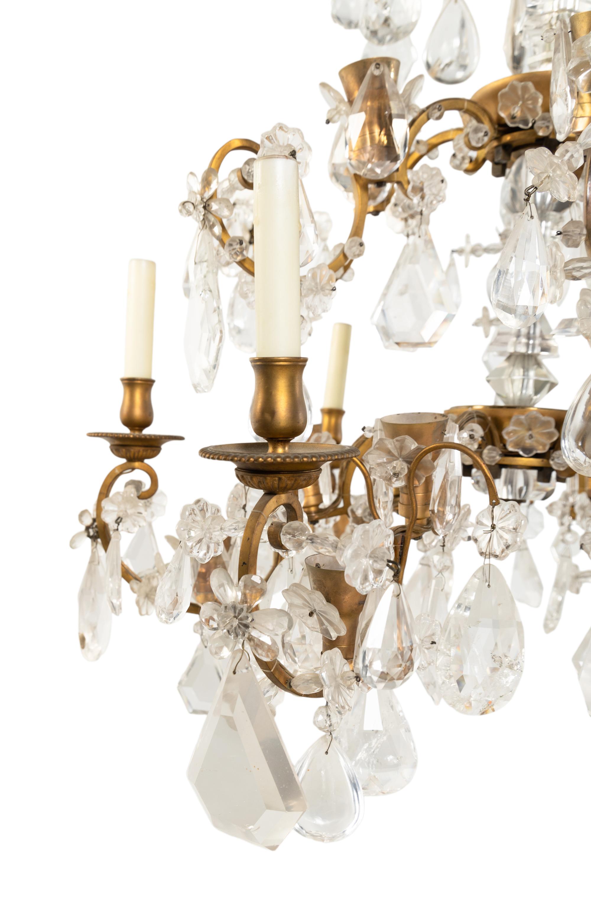 A Pair of Continental Gilt Bronze, Cut Glass and Rock Crystal Chandeliers