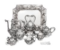 An Ornate Japanese Export Silver Eight-Piece Tea and Coffee Service
