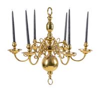 A Dutch Baroque Style Brass Six-Light Chandelier