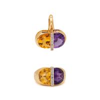 BICOLOR GOLD, AMETHYST, CITRINE AND DIAMOND RING AND PENDANT