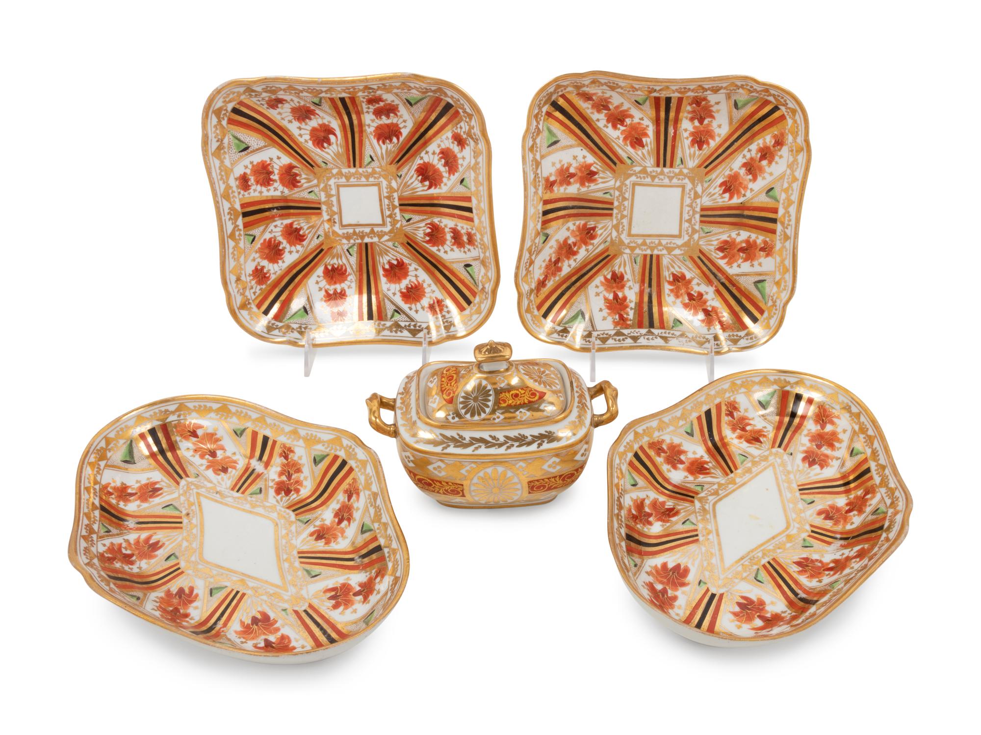 Five English Porcelain Dessert Service Articles