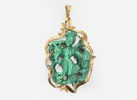 A 14K Yellow Gold and Malachite Pendant