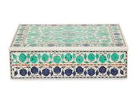 An Indian Malachite and Lapis Lazuli Inlaid Alabaster Box