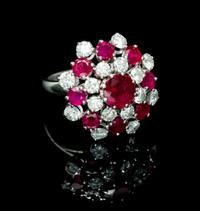 A Platinum, White Gold, Ruby and Diamond Ring, French, 6.40 dwts.