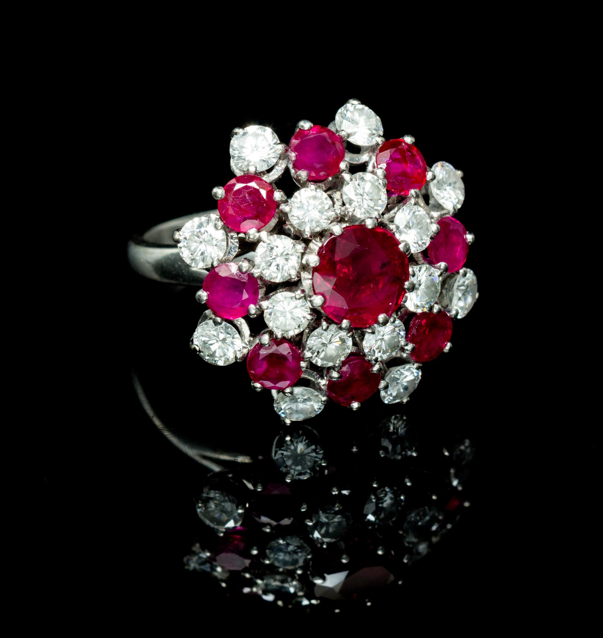A Platinum, White Gold, Ruby and Diamond Ring, French, 6.40 dwts.