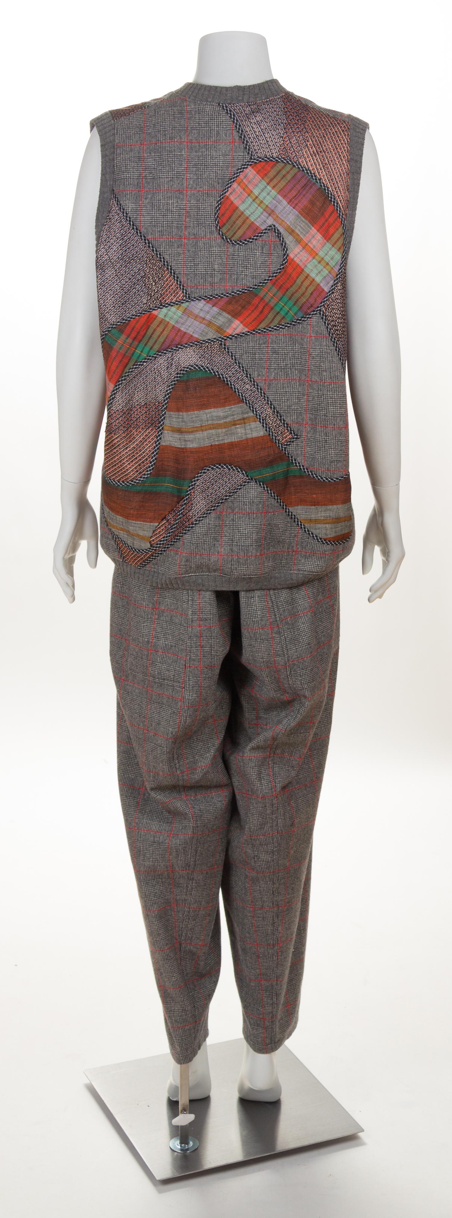 A Koos Couture Grey Plaid Vest and Pant, Vest no size; Pants small.