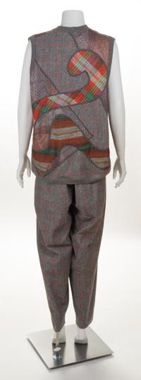 A Koos Couture Grey Plaid Vest and Pant, Vest no size; Pants small.