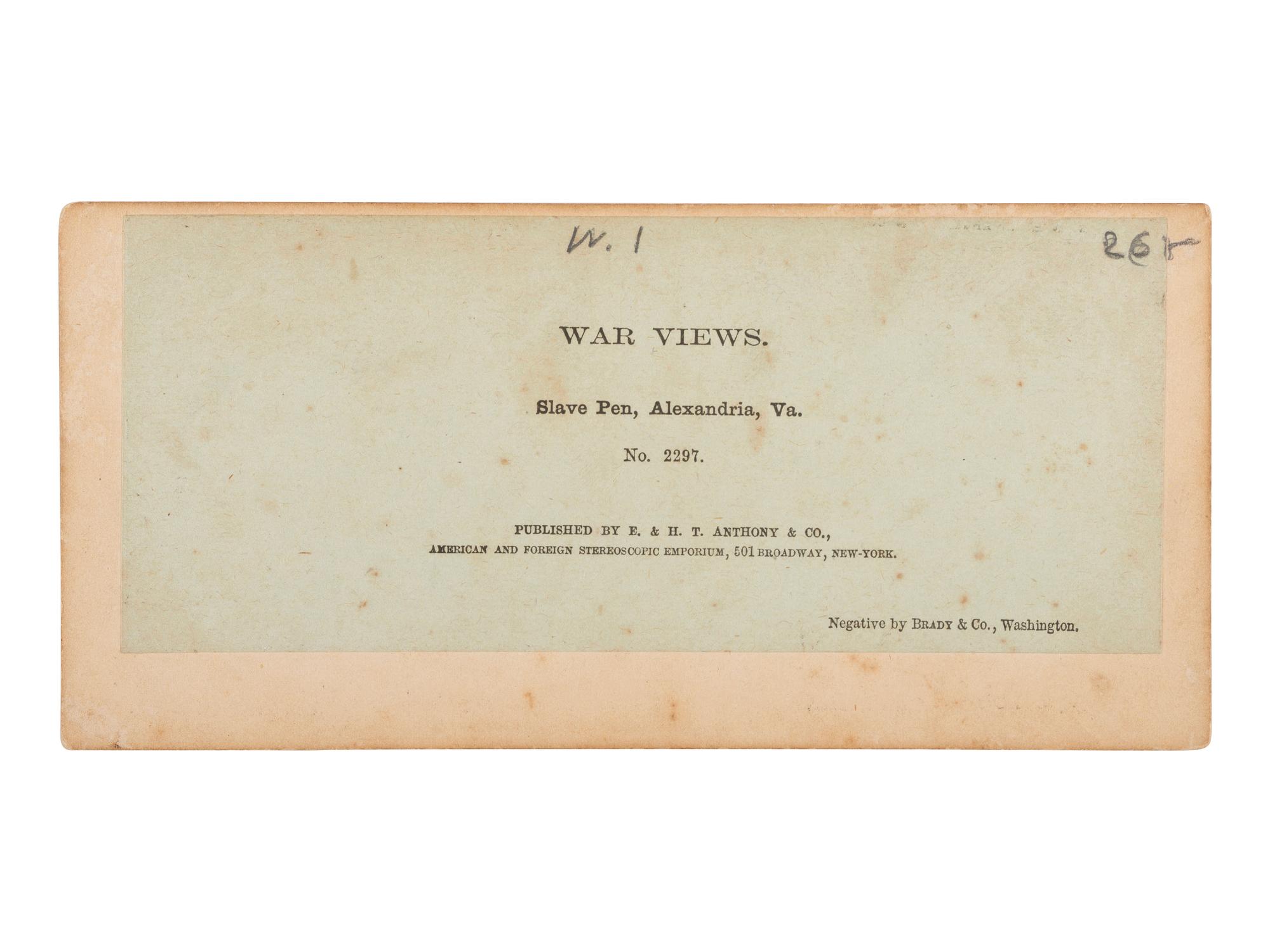 [CIVIL WAR]. Slave Pen, Alexandria, Va. New York: E. & H. T. Anthony & Co., [1861-1865].