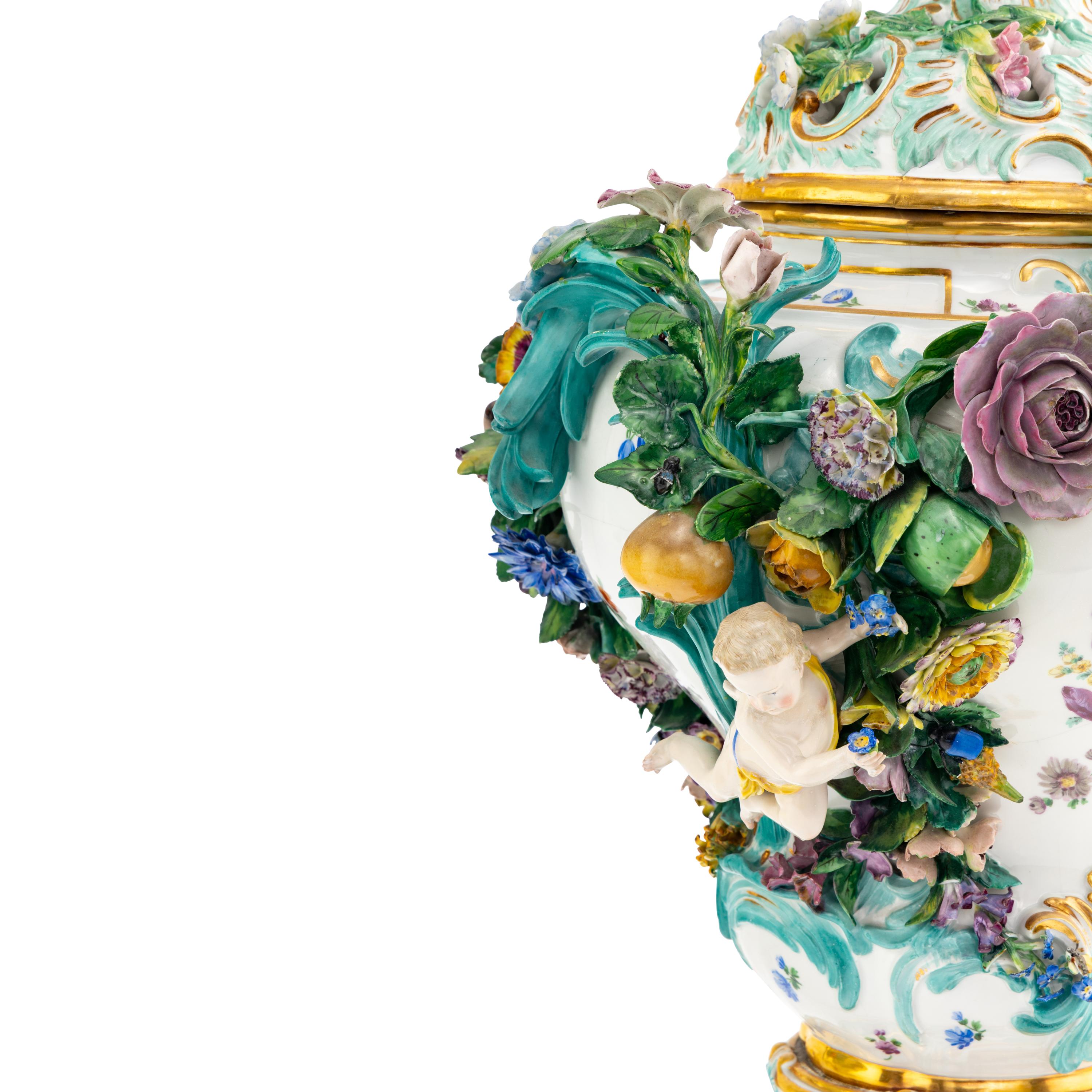 A Pair of Large Meissen Porcelain Urns