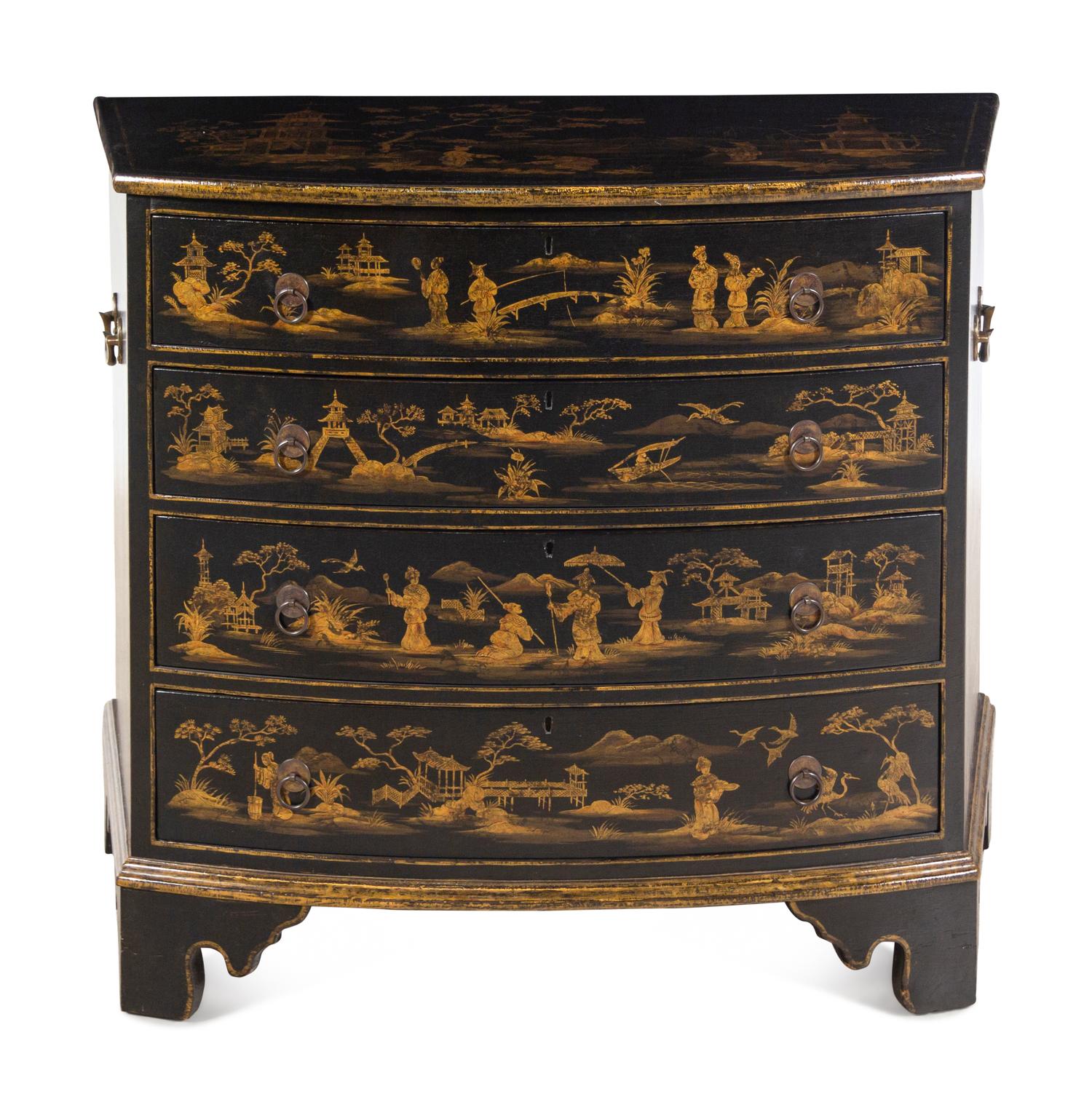 A Georgian Style Black Japanned Chest of Drawers