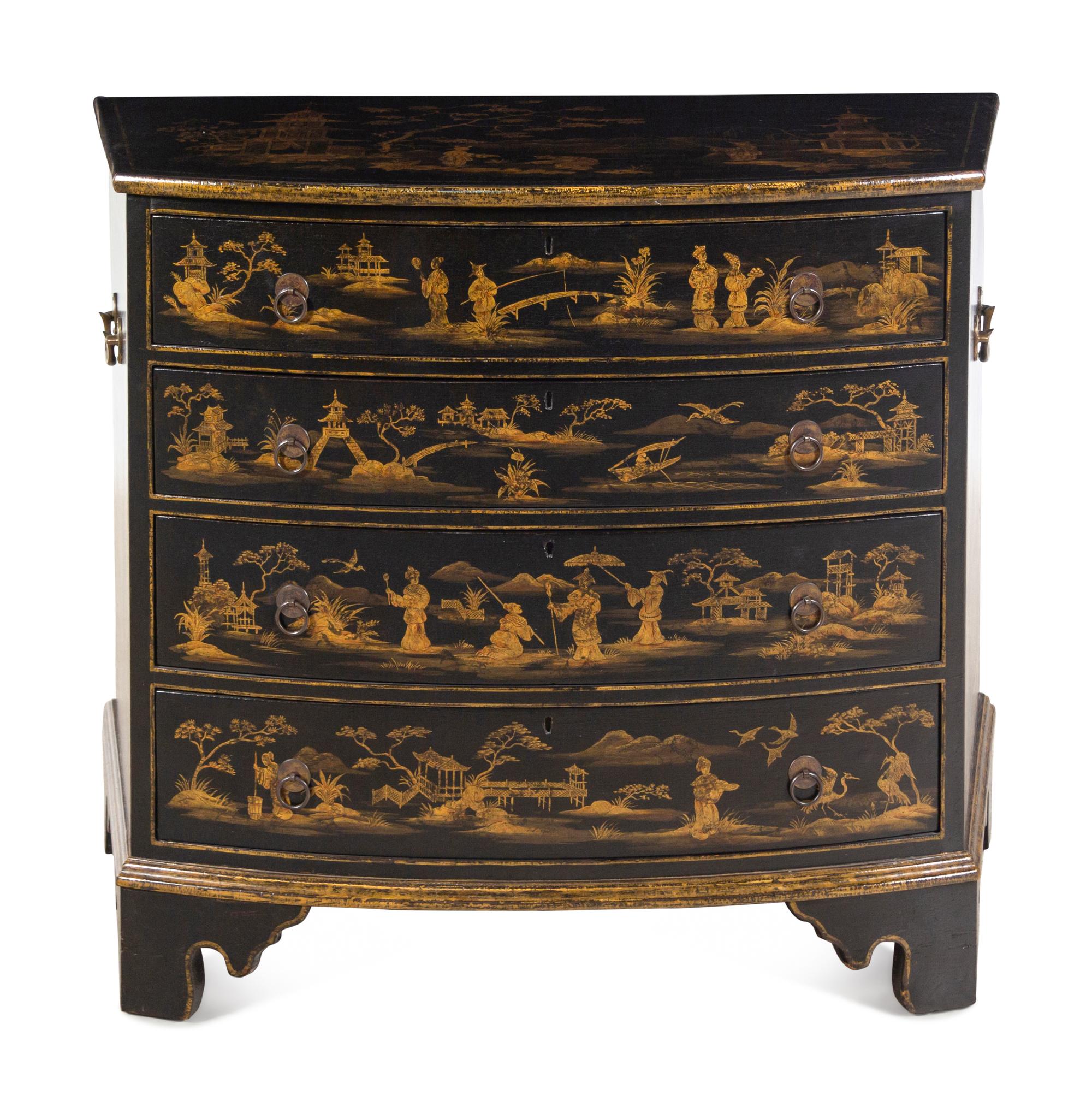 A Georgian Style Black Japanned Chest of Drawers