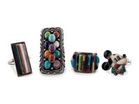 Navajo and Zuni Silver and Colorfully Inlaid Rings
