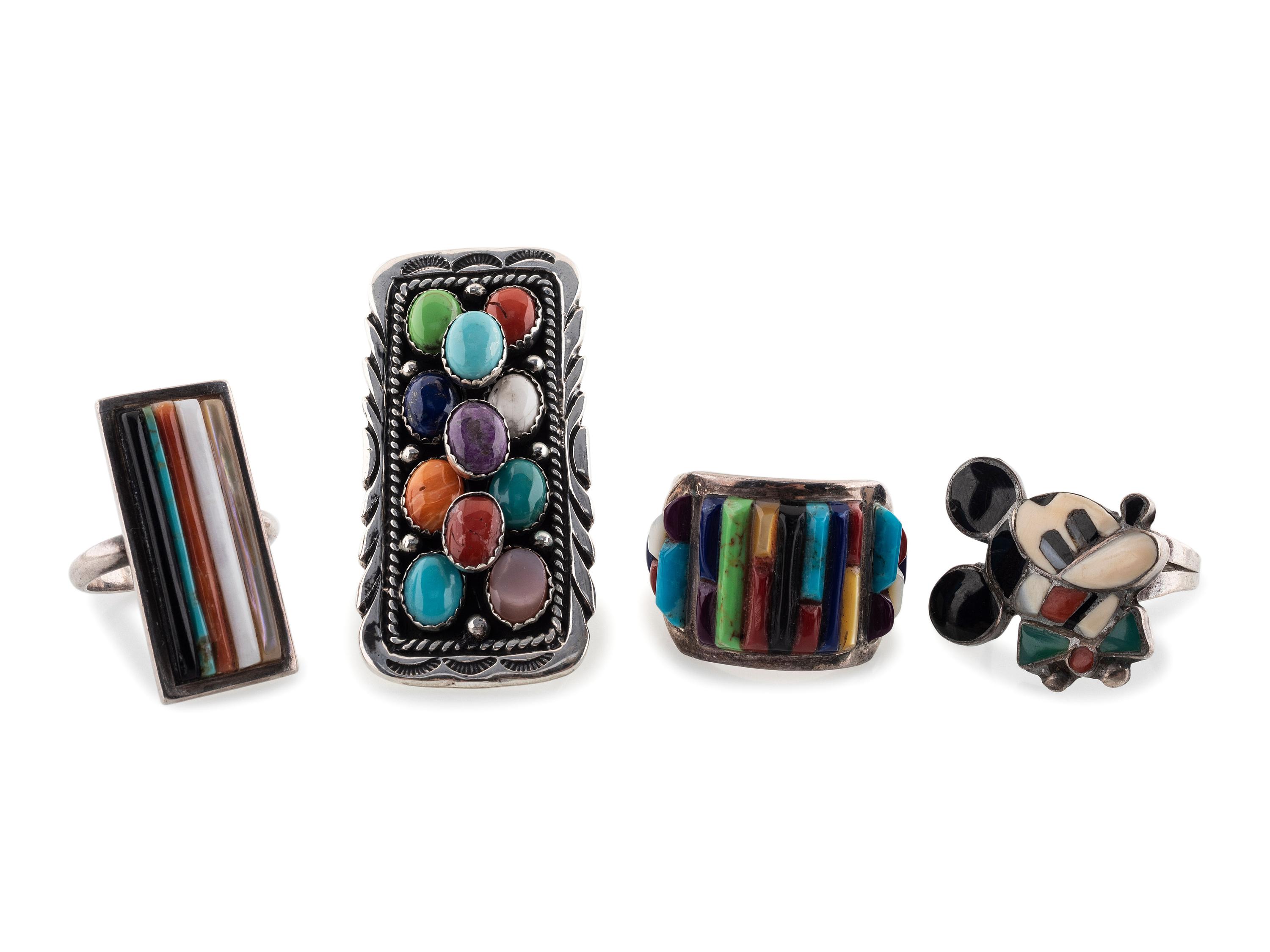 Navajo and Zuni Silver and Colorfully Inlaid Rings