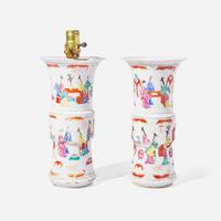 A pair of Chinese famille rose-decorated porcelain beaker vases 粉彩花觚一對 18th century ????