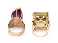 TWO YELLOW GOLD AND GEMSTONE RINGS