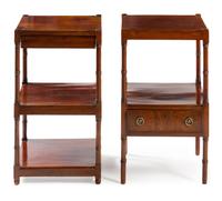 Two Regency Style Mahogany Side Tables Height 27 x width 16 x depth 16 inches.
