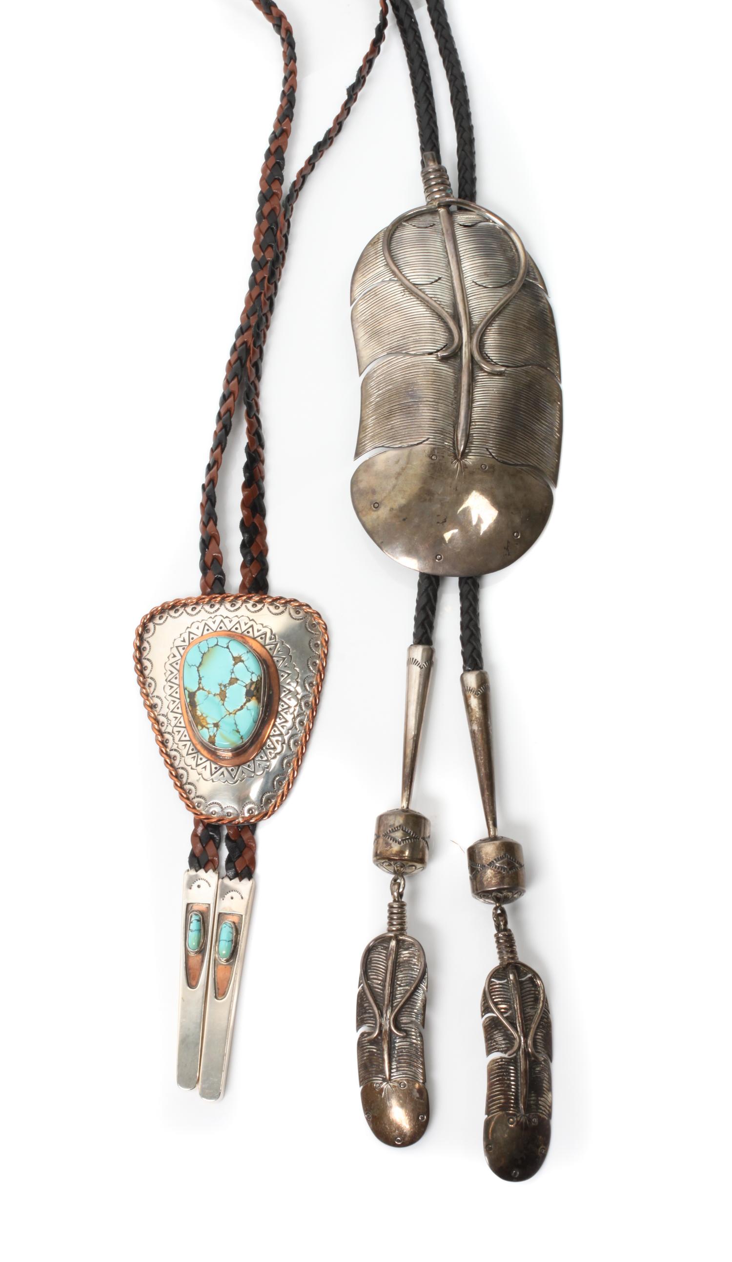 Two Southwestern Bolos Height of larger 6 x 2 3/4 inches.