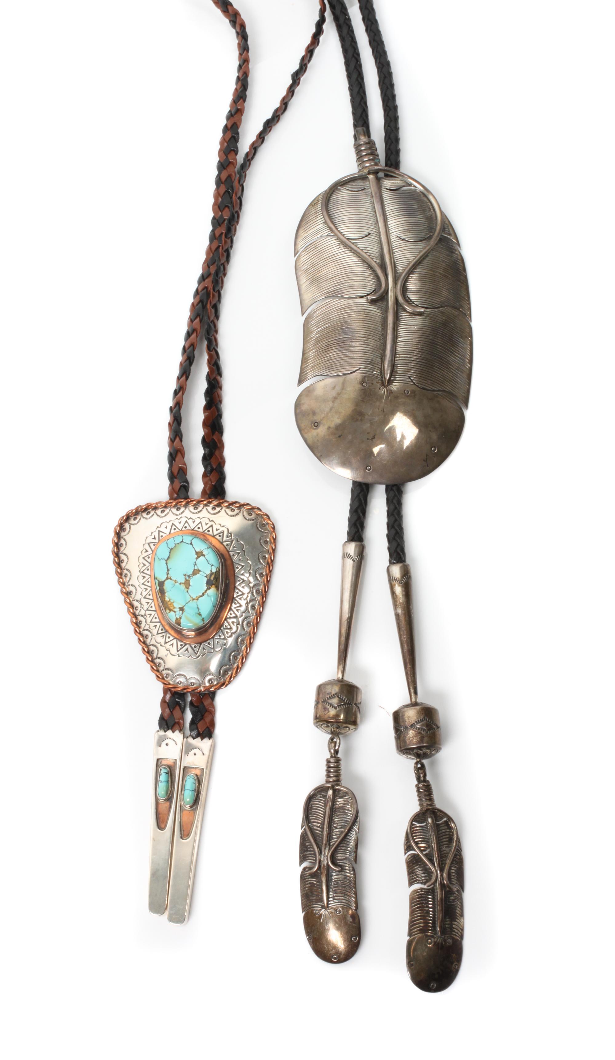 Two Southwestern Bolos Height of larger 6 x 2 3/4 inches.
