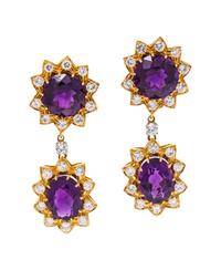 A Pair of Yellow Gold, Amethyst and Diamond Convertible Earclips,