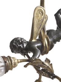 A Belle Epoch Gilt and Patinated Bronze Three-Light Pendant Lamp