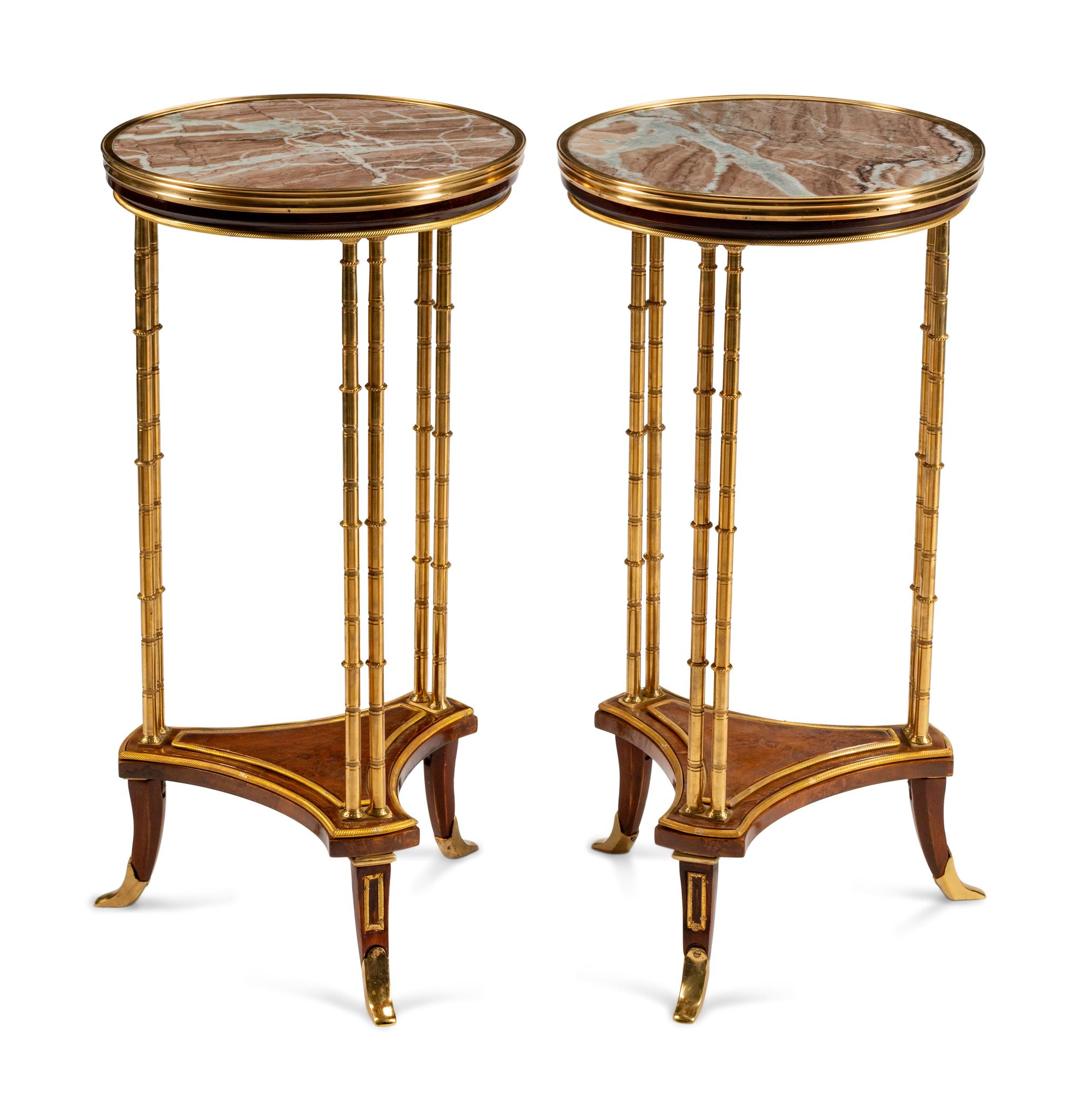 A Pair of Directoire Style Gilt-Bronze-Mounted Mahogany Guéridons