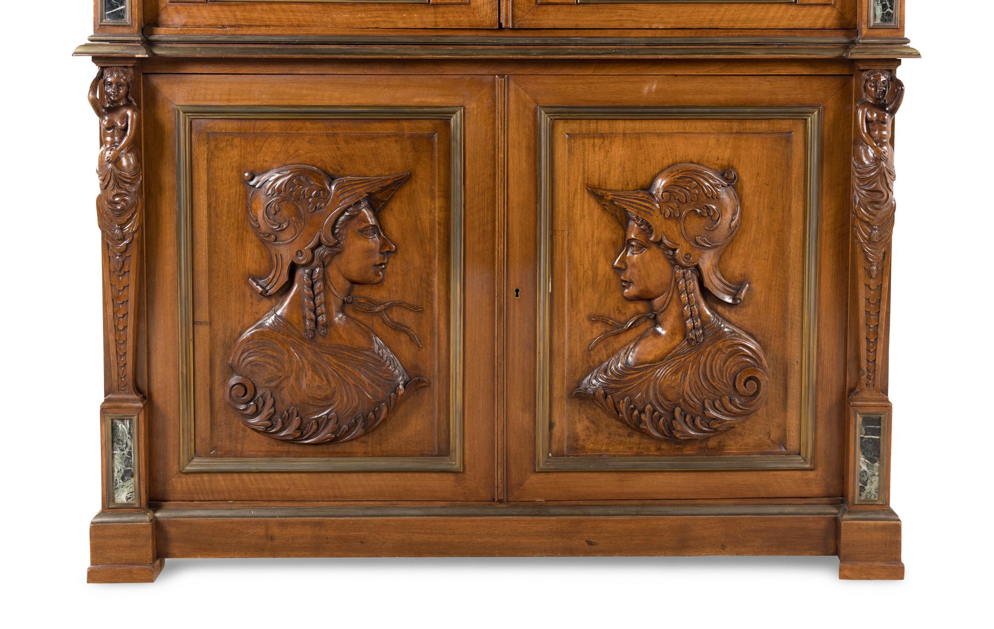 A French Renaissance Revival Mahogany and Marble-Inset Cabinet