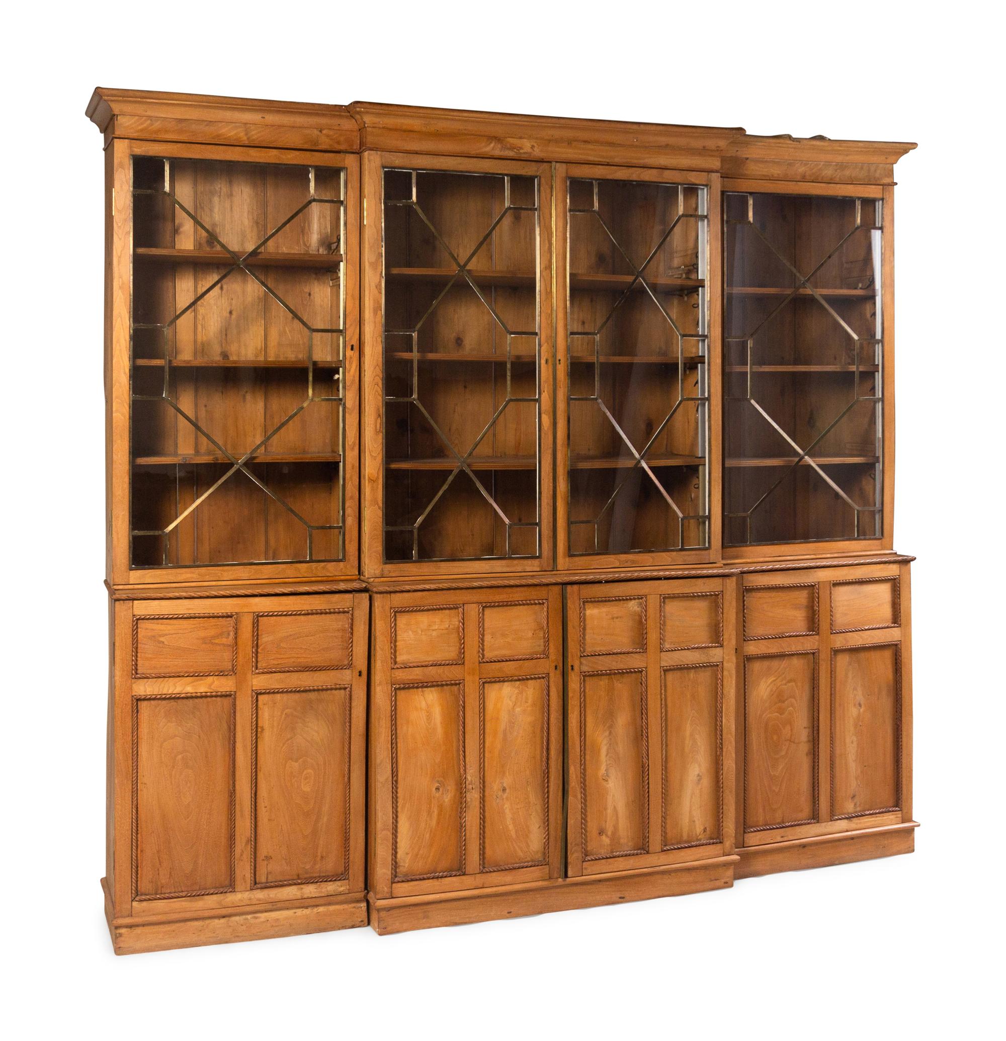 An English Pine Breakfront Bookcase